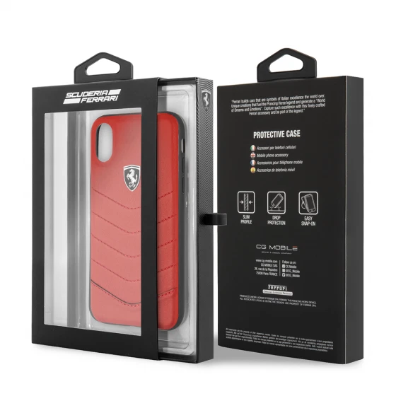 Ferrari iPhone X / XS Hard Case - Carbon Fiber Leather - Red