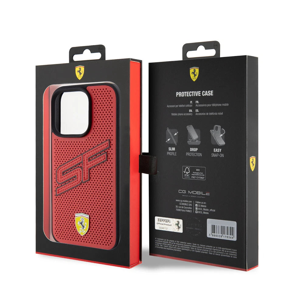 Ferrari iPhone 15 Pro Hard Case - PU Big SF Perforated - Red