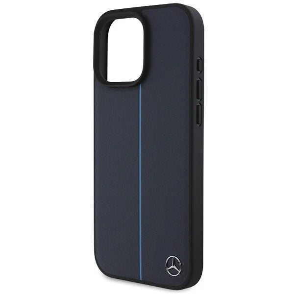 Mercedes-Benz iPhone 16 Pro Max MagSafe Hard Case - Leather with Blue Line - Navy