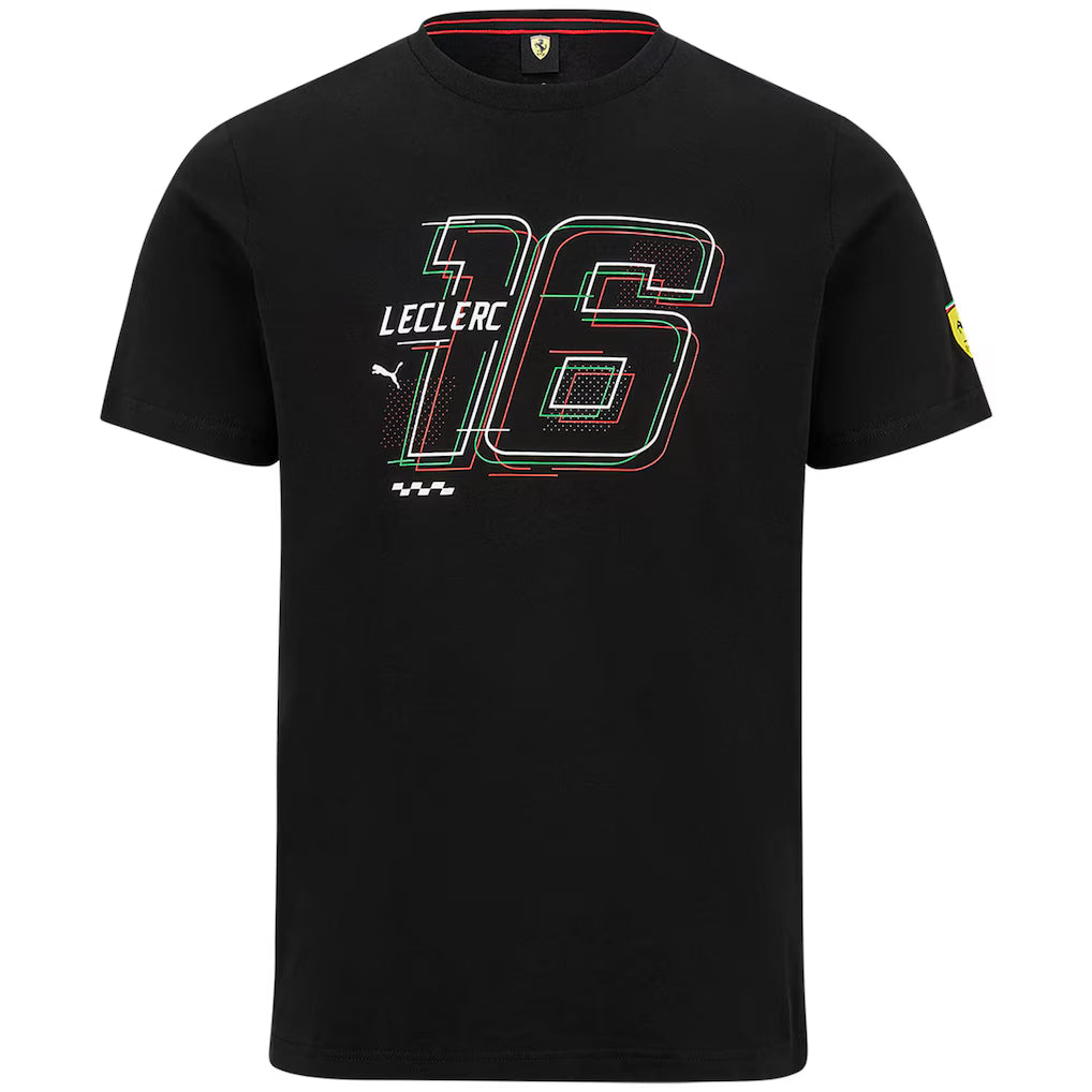 Scuderia Ferrari Puma Mens Driver T-Shirt Charles Leclerc Black 2021 - Fanwear
