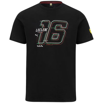 Scuderia Ferrari Puma Mens Driver T-Shirt Charles Leclerc Black 2021 - Fanwear