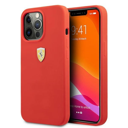Ferrari iPhone 13 Pro Hard Case - On Track Silicone with Metal Logo - Red