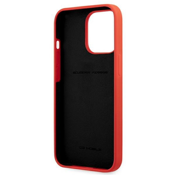 Ferrari iPhone 13 Pro Hard Case - On Track Silicone with Metal Logo - Red
