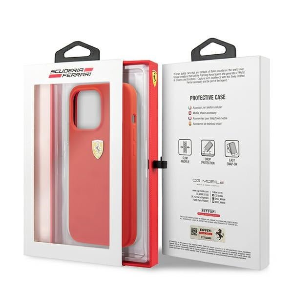 Ferrari iPhone 13 Pro Hard Case - On Track Silicone with Metal Logo - Red