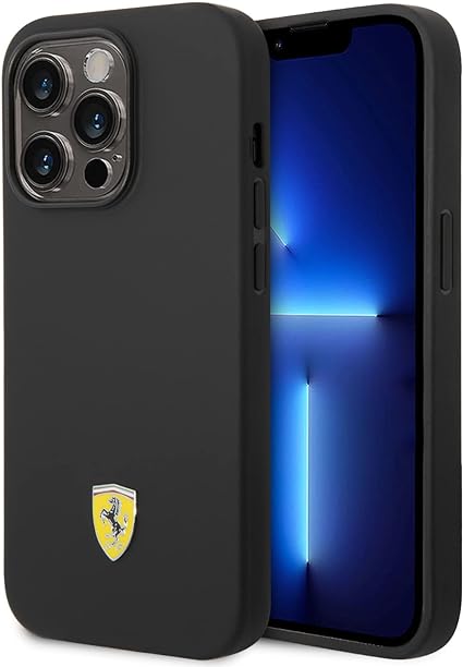 Ferrari iPhone 14 Pro Hard Case - Silicone with Metal Logo - Black