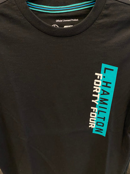 Mercedes-AMG Petronas Motorsport Mens Lewis Hamilton 44 T-Shirt Black 2019 - Fanwear