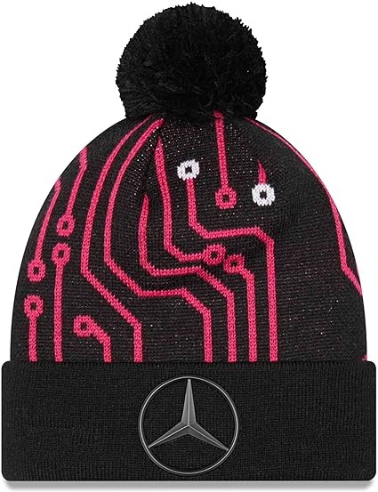 Mercedes-AMG Petronas Formula 1 Team AOP Black Pink Knitted Bobble Beanie 2022-Fanwear