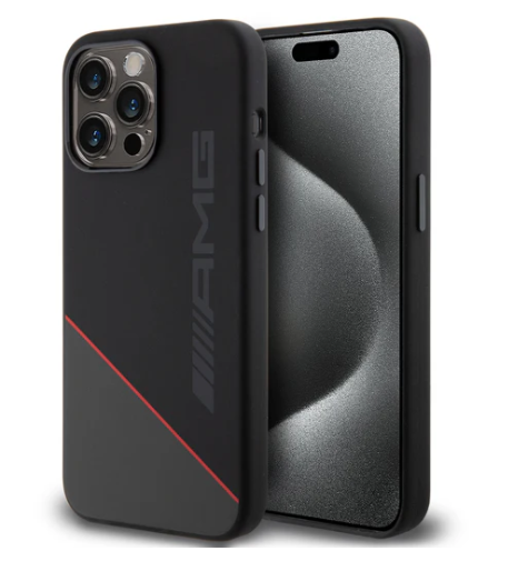 AMG iPhone 15 Pro Max MagSafe Hard Case - Silicone Two-Tone with Red Line - Black