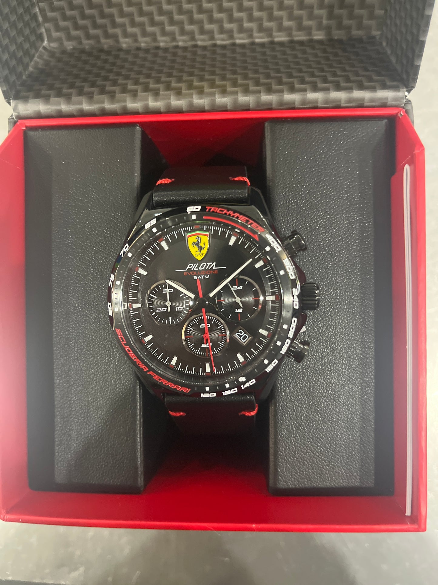 Scuderia Ferrari Watch Pilota Evo Chrono Black Leather Strap 44Mm
