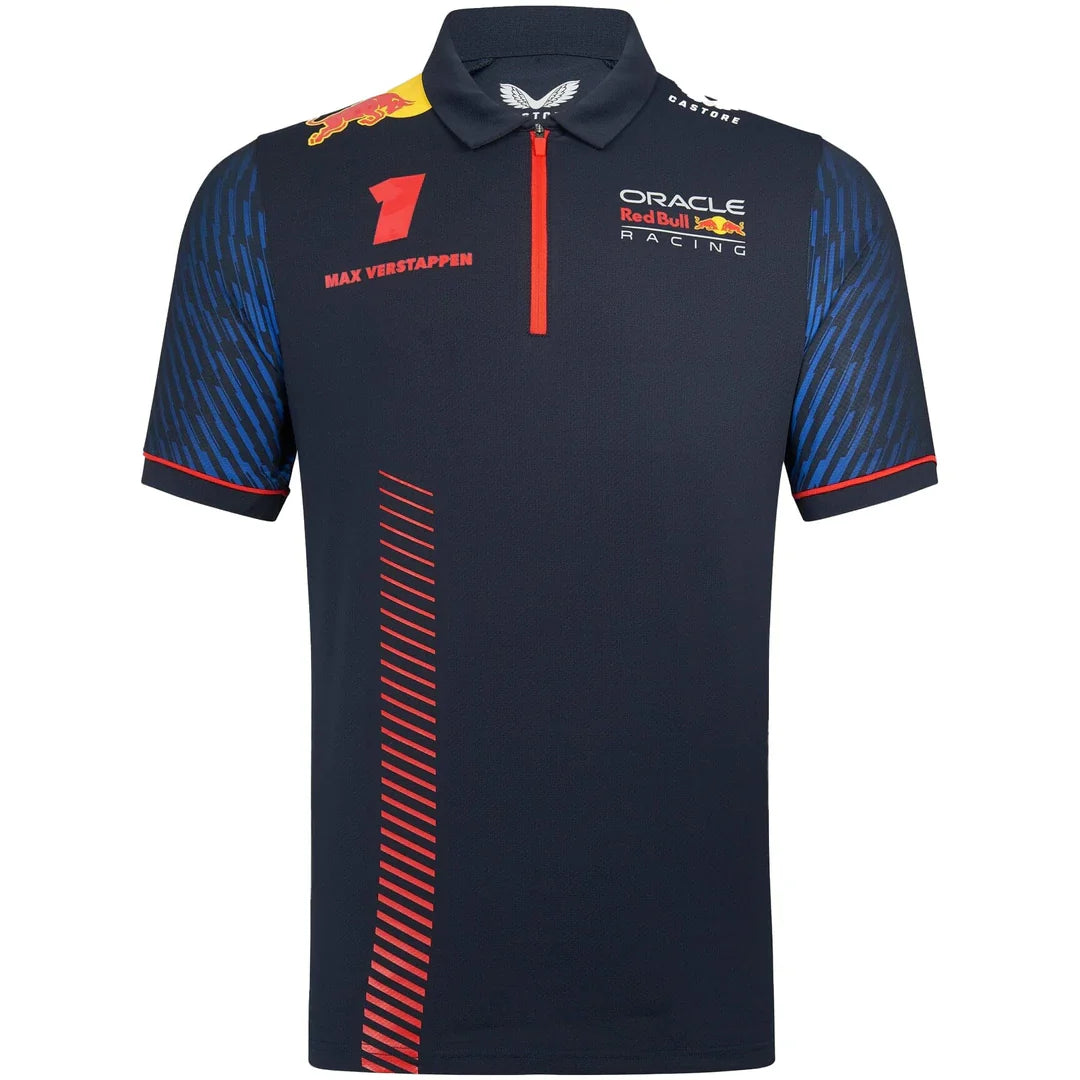 Red Bull Racing Men's Stretch Snap Polo Shirt Driver Max Verstappen Night Sky 2023-RP Teamwear
