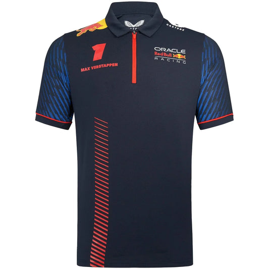 Red Bull Racing Men's Stretch Snap Polo Shirt Driver Max Verstappen Night Sky 2023-RP Teamwear