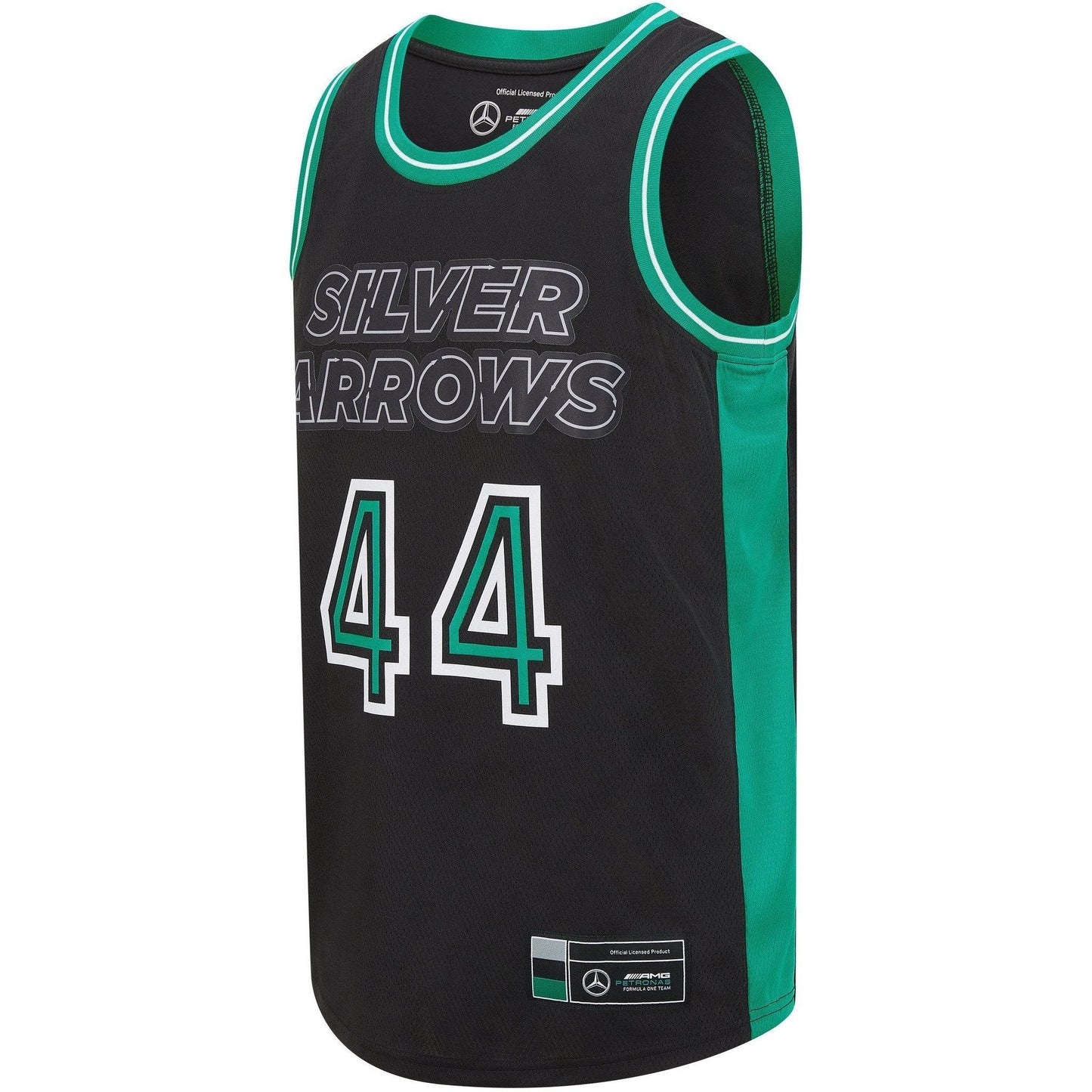 Mercedes-AMG Petronas Formula 1 Team Mens Lewis Hamilton 44 T-Shirt Basketball Black 2021 - Fanwear