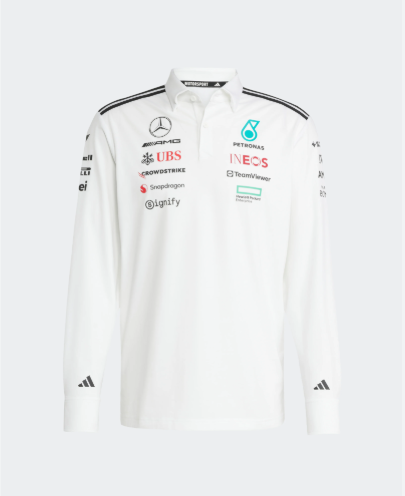 Mercedes Men's Team Long Sleeve Polo White 2025-RP Teamwear