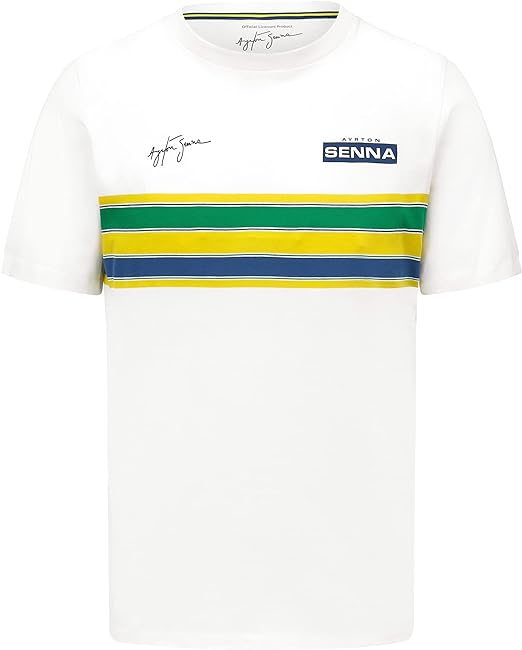 Ayrton Senna Men's Stripe T-Shirt White-Fanwear