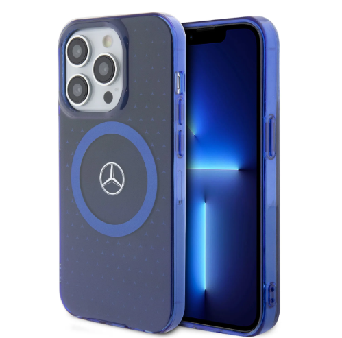 Mercedes-Benz iPhone 15 Pro MagSafe Case - Double Layer with Star Pattern - Blue