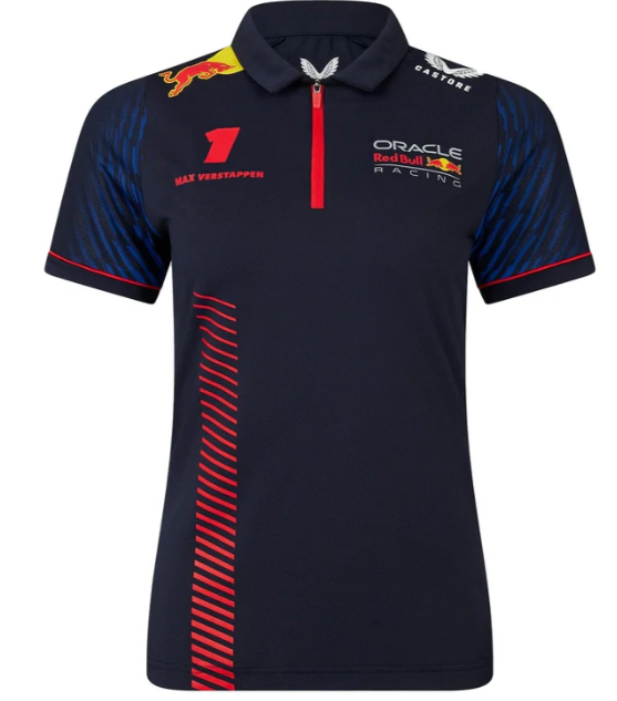 Red Bull Racing Stretch Snap Polo Shirt Women's Driver Max Verstappen Night Sky 2023-RP Teamwear